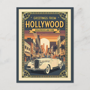 Postal Hollywood y Vine Vista de los años 40 Estilo Vinta