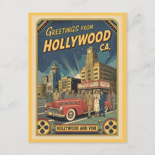 Postal Hollywood y Vine Vista de los años 40 Estilo Vinta
