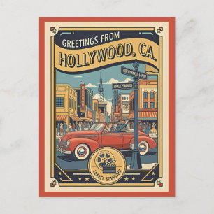 Postal Hollywood y Vine Vista de los años 40 Estilo Vinta