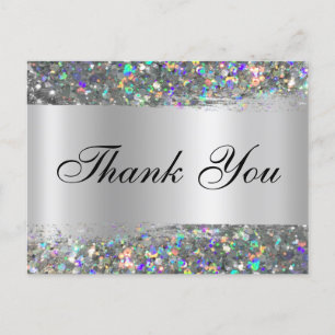 Postal Holo Brillo Borde Plata Gradiente Gracias