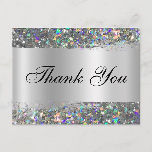 Postal Holo Brillo Borde Plata Gradiente Gracias (Anverso)