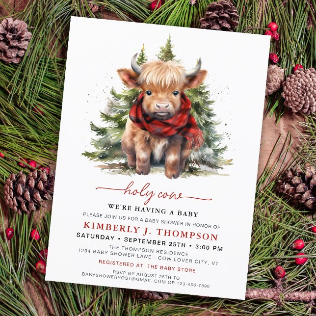 Postal Holy Cow Cosy Highland Calf Winter Baby Shower (Subido por el creador)