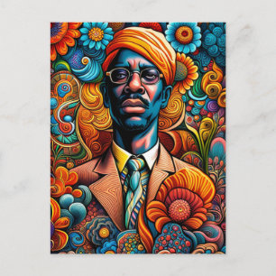 Postal Hombre Afroamericano Abstracto Psicodélico