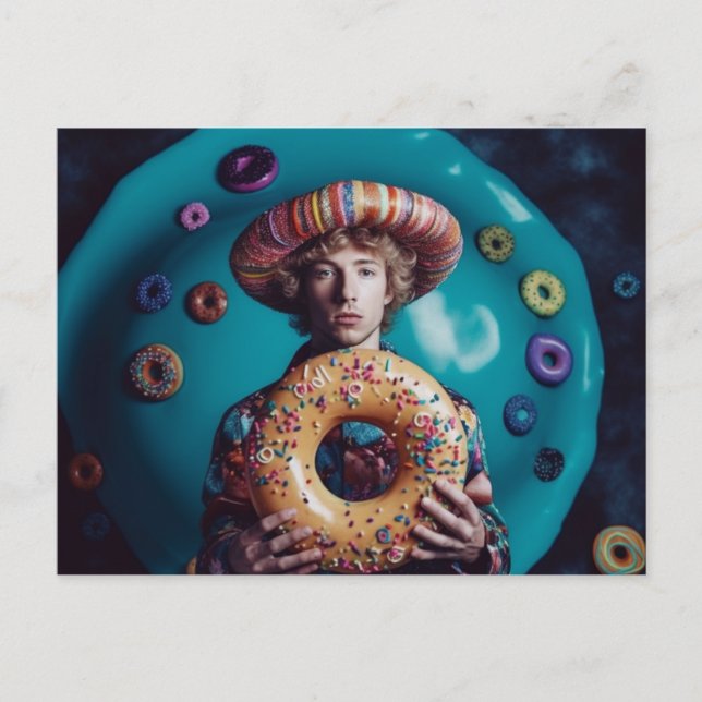 Postal Hombre colorido con un donut (Anverso)