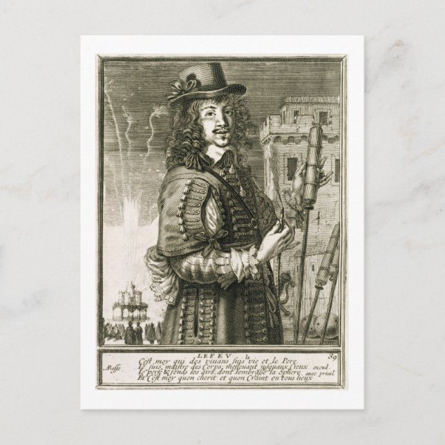 Postal Hombre con cohete de fuegos artificiales, de la 'R (Anverso)