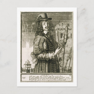 Postal Hombre con cohete de fuegos artificiales, de la 'R