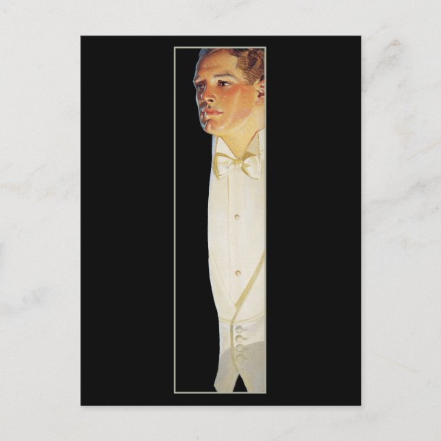 Postal Hombre con corbata blanca de Leyendecker (Anverso)