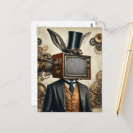 Postal Hombre conejo steampunk con estática en la cabeza 