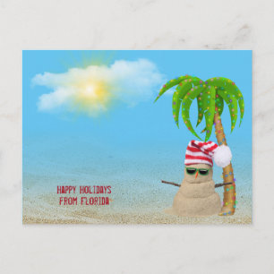 Postal Hombre de arena tropical con palmera