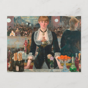 Postal Hombre de bar parisino malhumorado Manet Un bar en