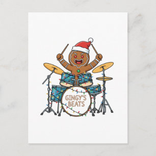 Postal Hombre de Jengibre Baterista Divertido Rock Navida