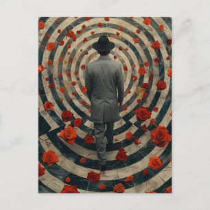 Postal Hombre de negocios surrealista rosas rojas túnel c