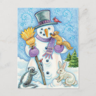 Postal Hombre de nieve alegre