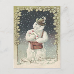 Postal Hombre de nieve cartero carta trébol de cuatro hoj