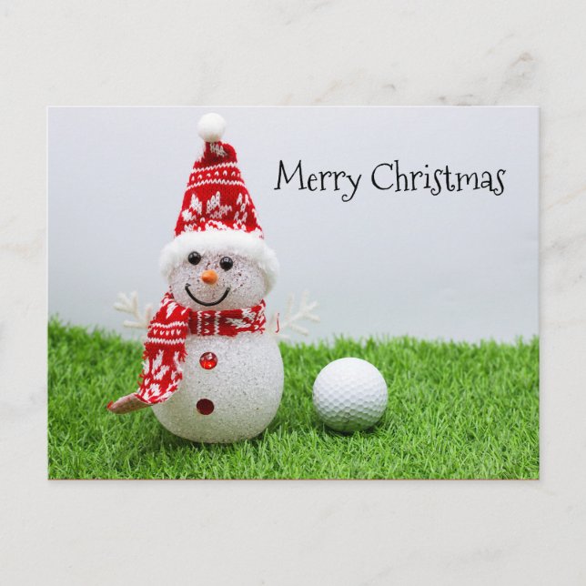Postal Hombre de nieve con bola de golf en Navidades de h (Anverso)