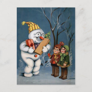 Postal Hombre de nieve con regalo