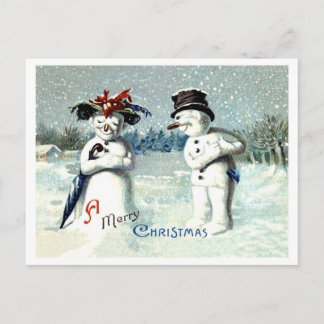 Postal Hombre de nieve expresando amor a los Navidades, c