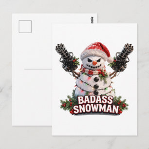 Postal Hombre de nieve malvado acción de Navidad