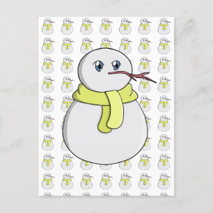 Postal Hombre de nieve usando una bufanda amarilla