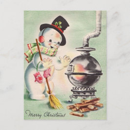 Postal Hombre De Nieve Vintage Por La Fiebre De Madera