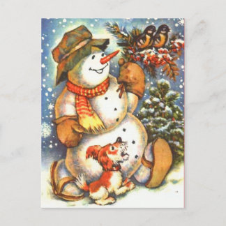 Postal Hombre de nieve y perro