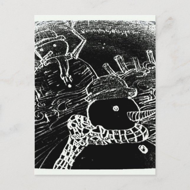 Postal Hombre de nieve y Yaie en Navidades negros (Anverso)