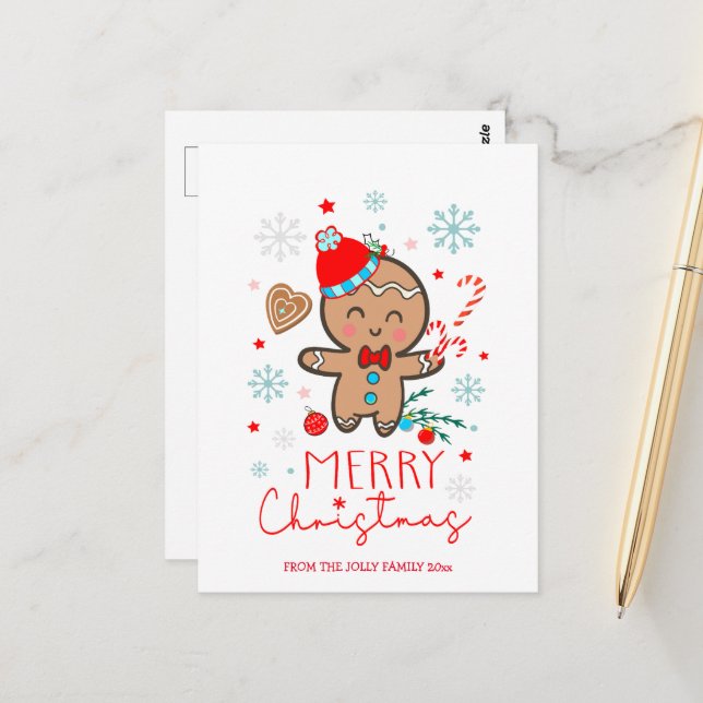 Postal Hombre de pan de jengibre Cocina con copas de niev (Anverso/Reverso In Situ)