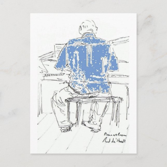 Postal Hombre de piano con camisa azul en cualquier ocasi (Anverso)