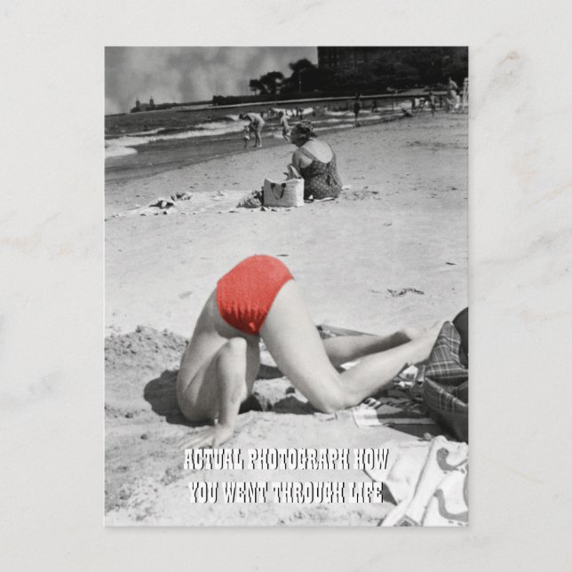 Postal Hombre de playa de los años 1950 cabeza en la foto (Anverso)