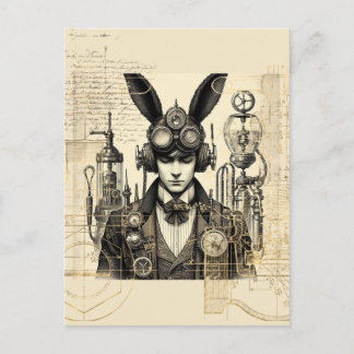 Postal Hombre de Steampunk con orejas conejitas