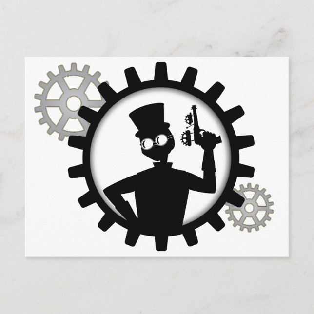 Postal Hombre De Steampunk Sujetando Un Arma En La Postca (Anverso)