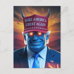 Postal Hombre demonio en un Gorra rojo