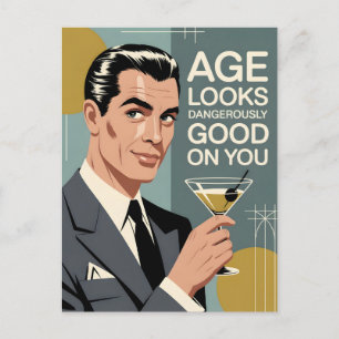 Postal Hombre elegante con un Martini y mensaje de cumple