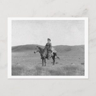 Postal Hombre en caballo con una foto de un Antelope muer