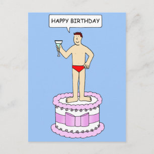 Postal Hombre en calzoncillos en cumpleaños feliz de past