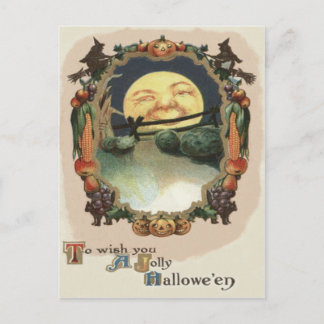 Postal Hombre en la Luna Calabaza tallada Bruja