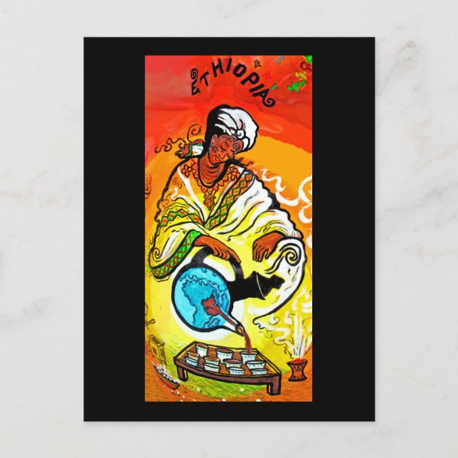 Postal Hombre etíope vierte té en turbante (Anverso)