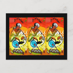 Postal Hombre etíope vierte té en turbante