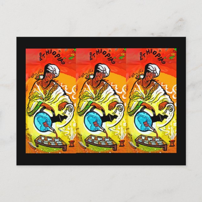 Postal Hombre etíope vierte té en turbante (Anverso)