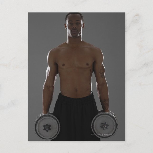 Postal Hombre físicamente en forma levantando campanas (Anverso)