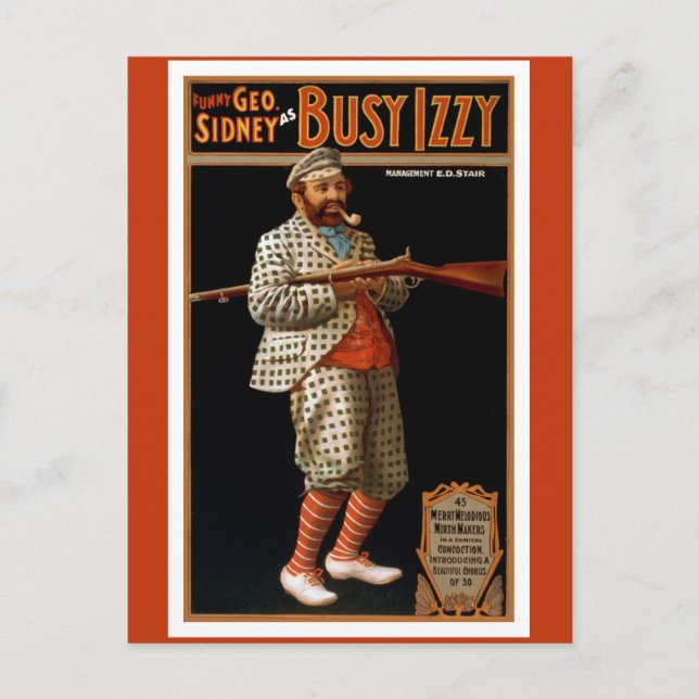 Postal Hombre gracioso de época con ropa de rifle y golf (Anverso)