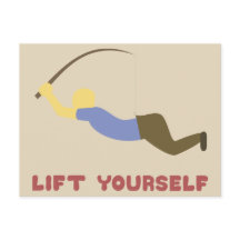 Hombre gracioso se sostiene con un palo de pesca