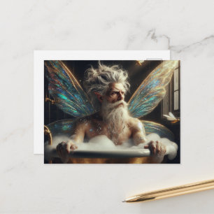 Postal Hombre hada cabello gris en el baño de burbujas