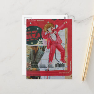 Postal Hombre hongo y mapa con collage de imágenes retro