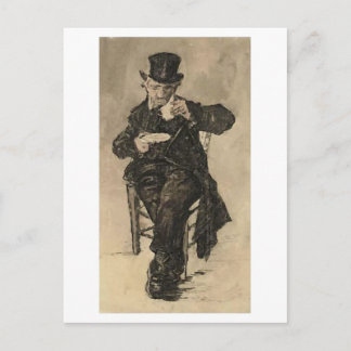 Postal Hombre huérfano que bebe café, Vincent van Gogh