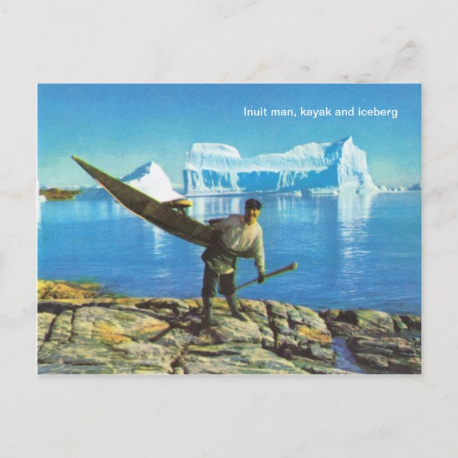 Postal Hombre inuit con kayak y iceberg (Anverso)