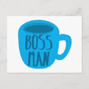Postal Hombre jefe con taza azul