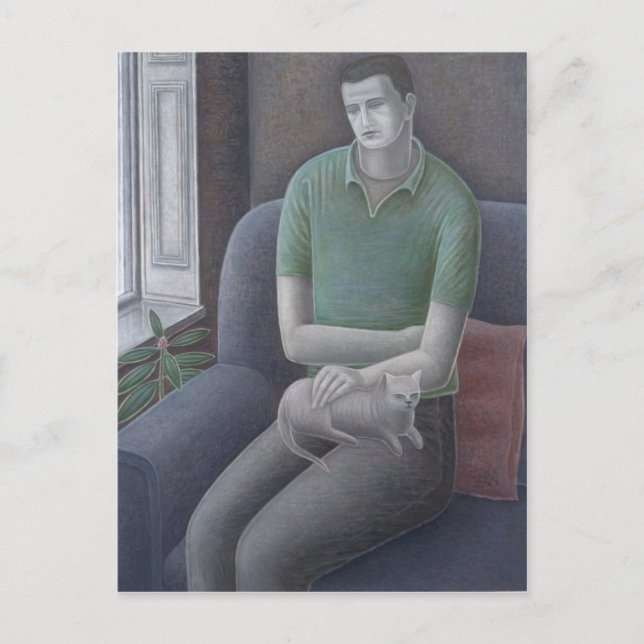 Postal Hombre joven con el gato 2008 (Anverso)