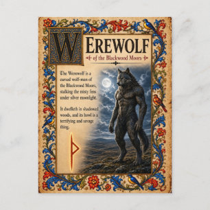 Postal Hombre lobo, Arte de Bestiario Medieval