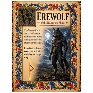 Postal Hombre lobo, Arte de Bestiario Medieval